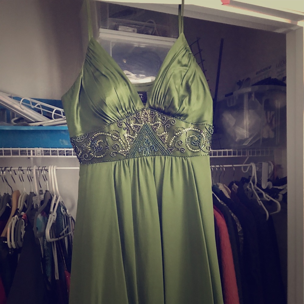 Beaded Olive Green Dress